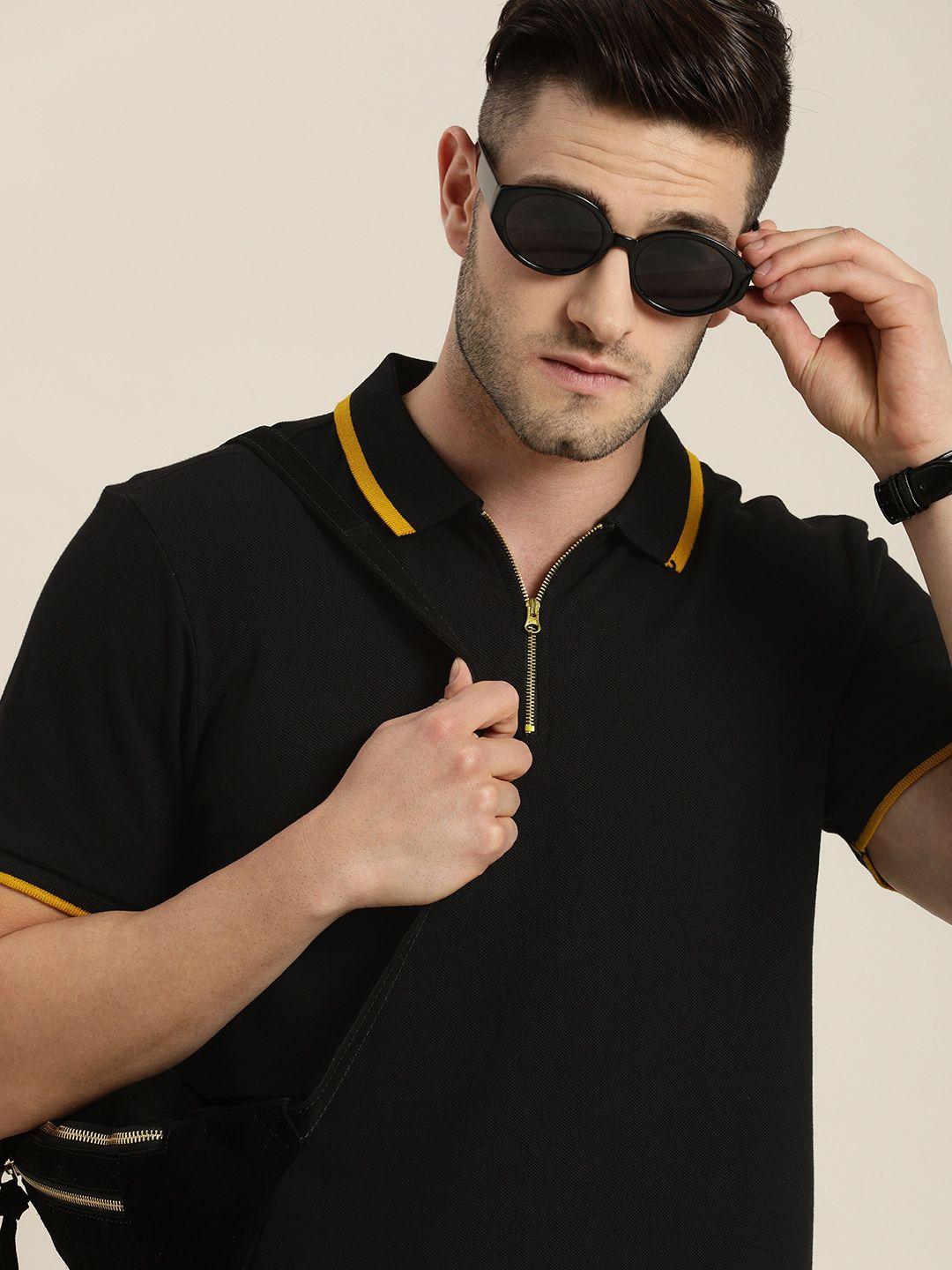 moda rapido men black polo collar t-shirt