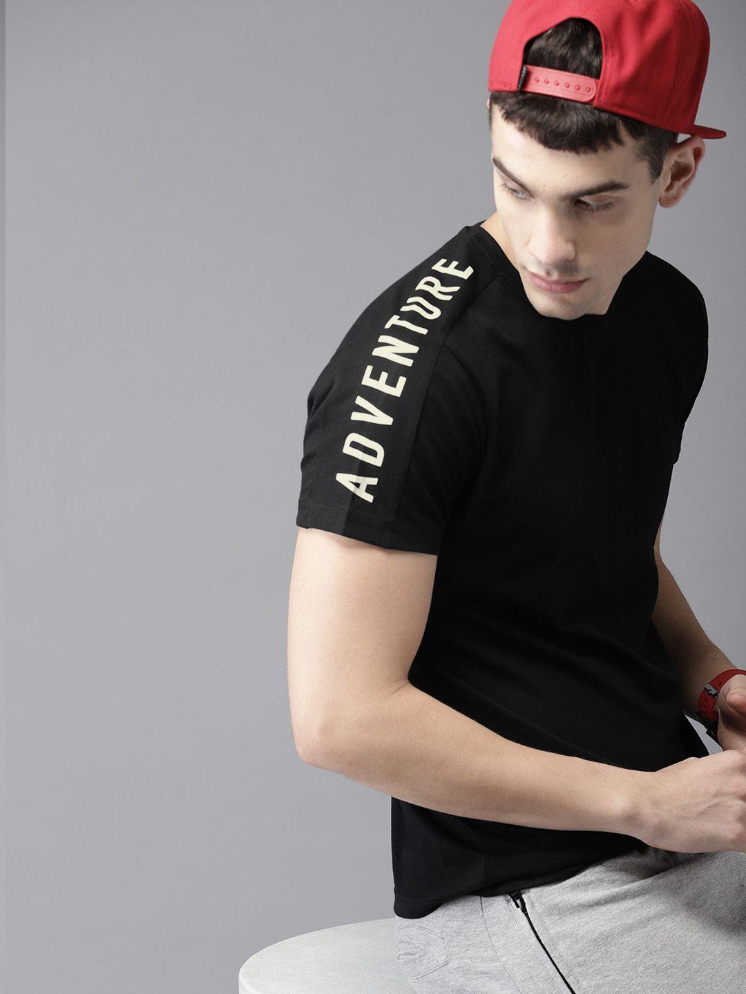 moda rapido men black solid round neck pure cotton t-shirt