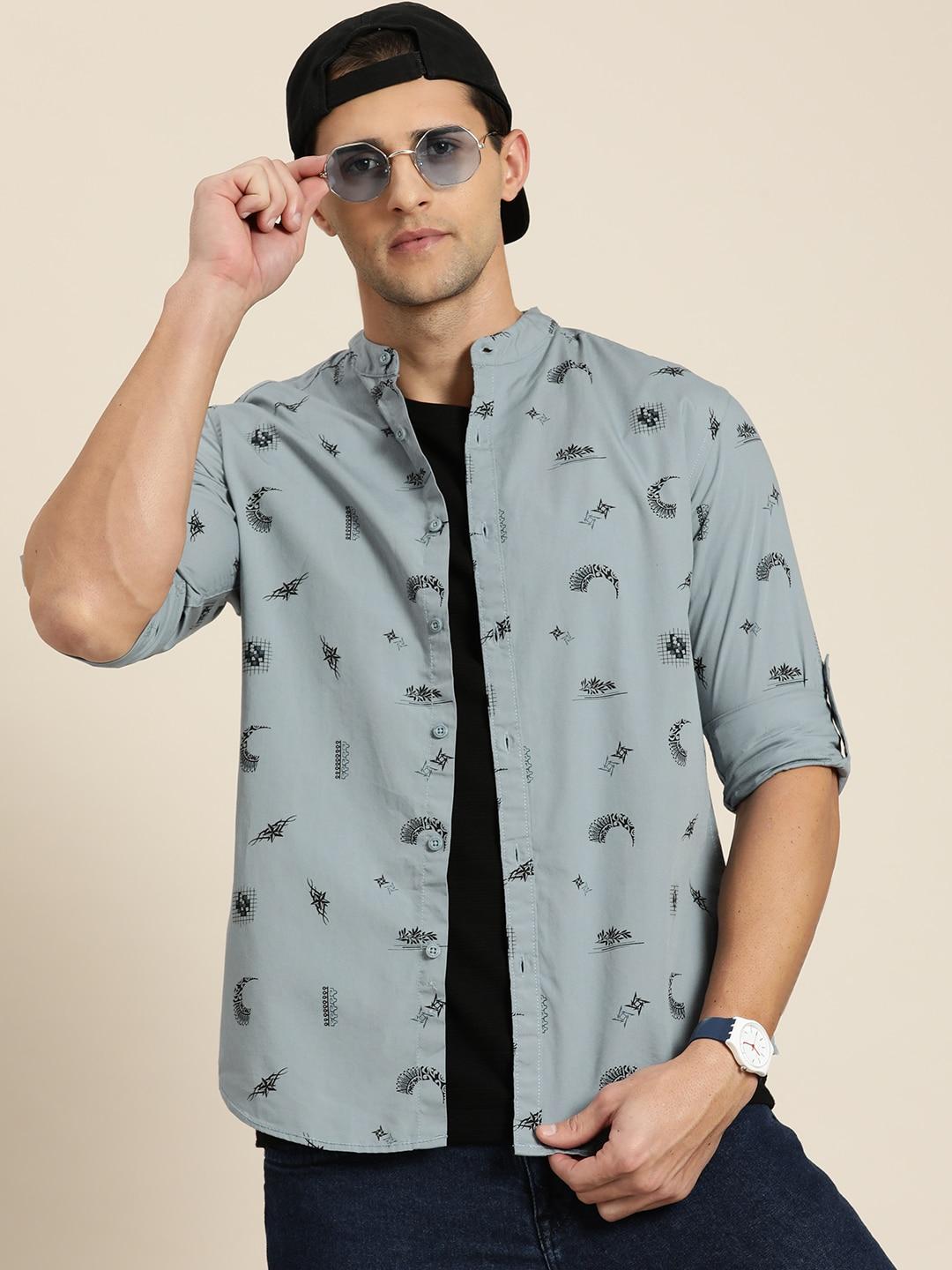 moda rapido men blue & black pure cotton slim fit printed sustainable casual shirt
