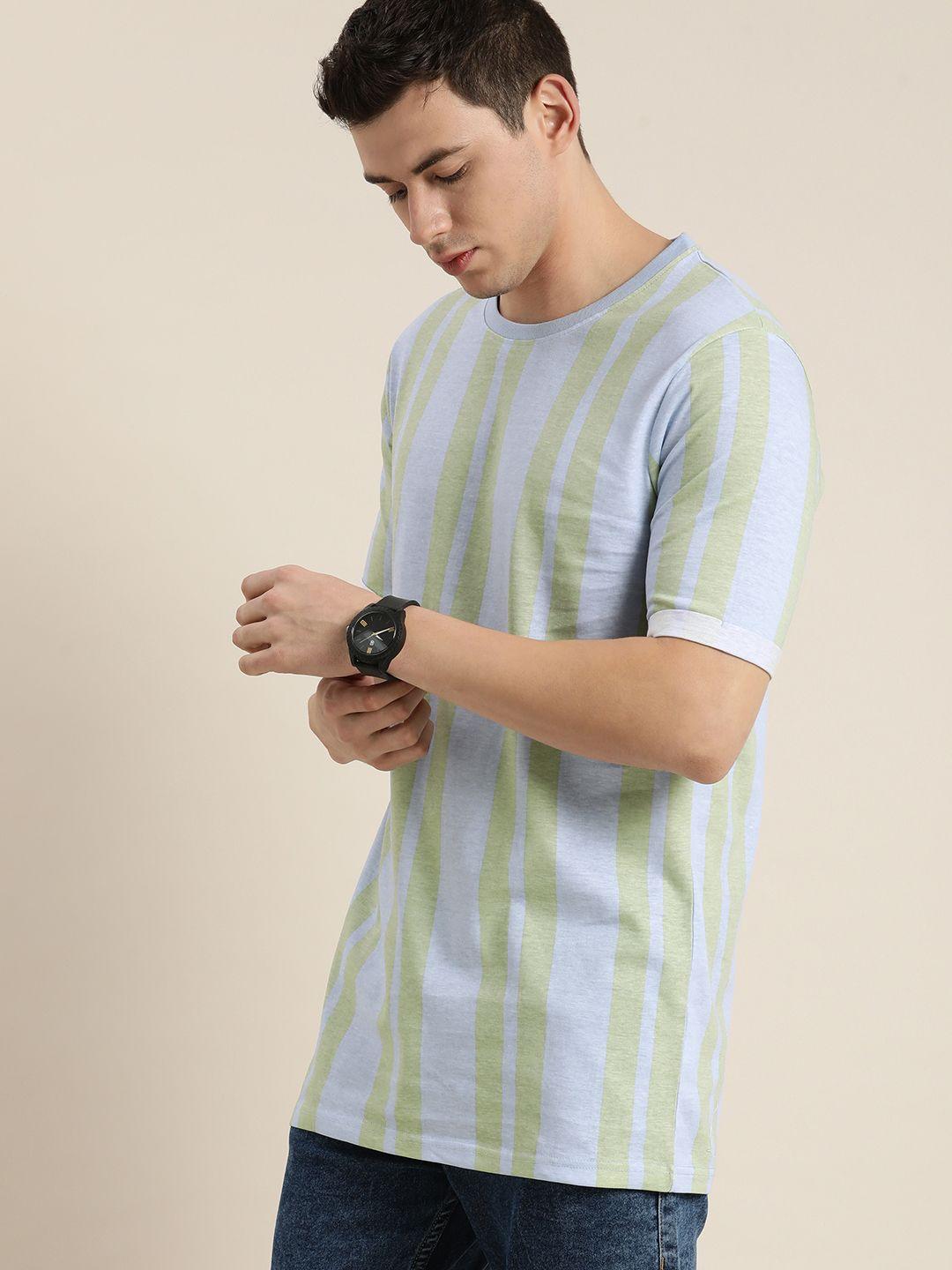 moda rapido men blue & green striped longline t-shirt