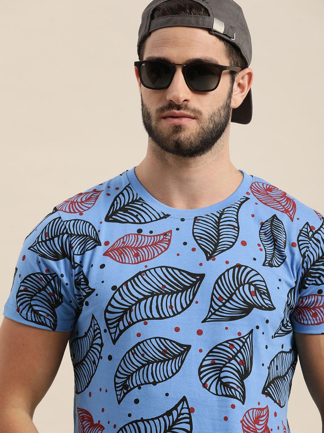 moda rapido men blue floral printed casual t-shirt