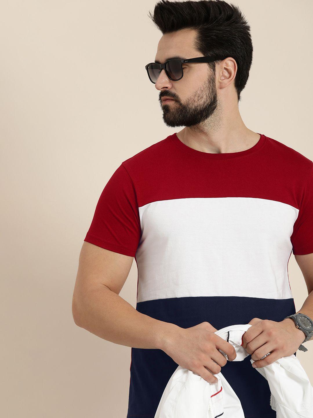 moda rapido men colourblocked pure cotton t-shirt