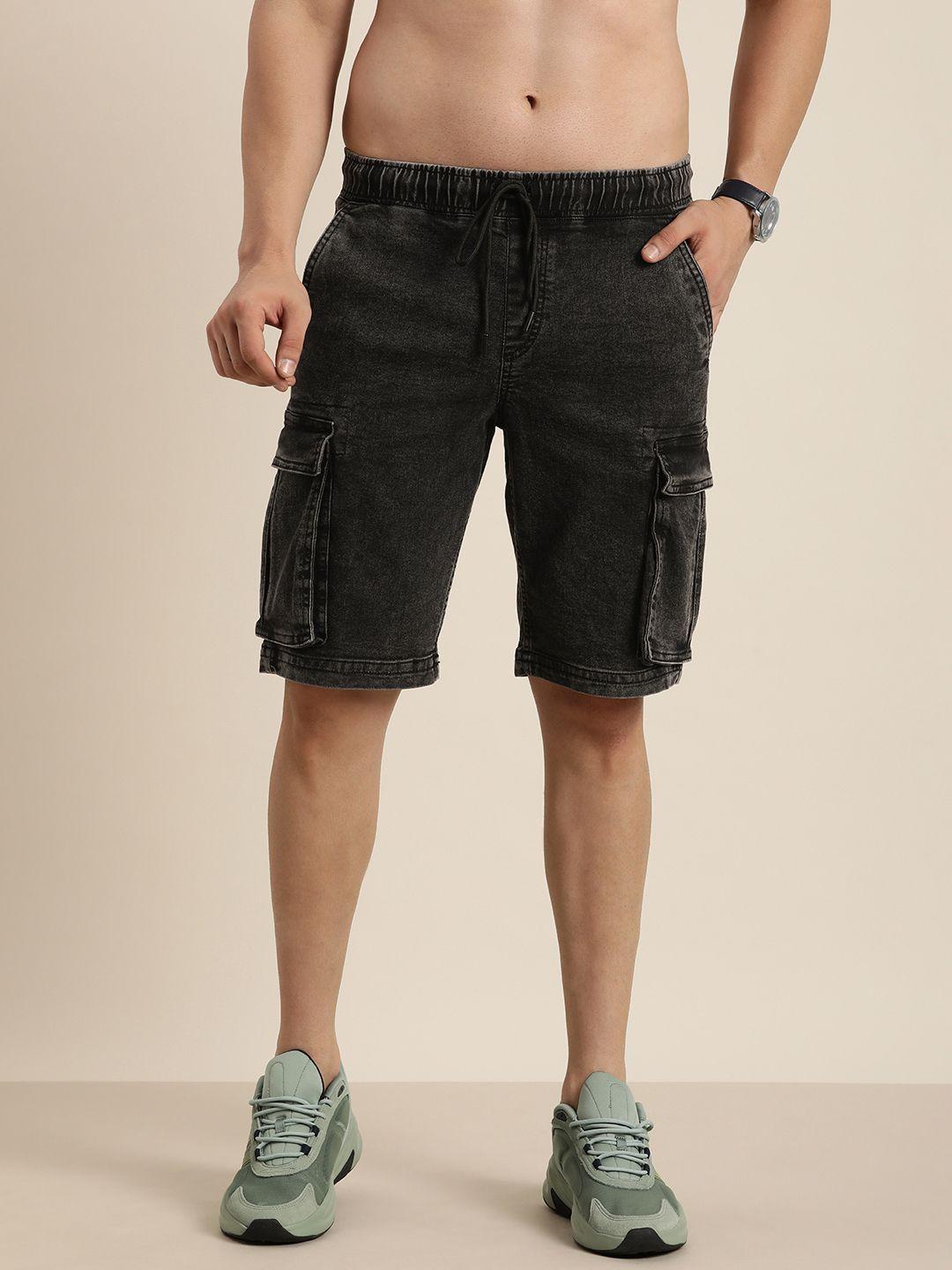 moda rapido men denim solid mid-rise cargo shorts