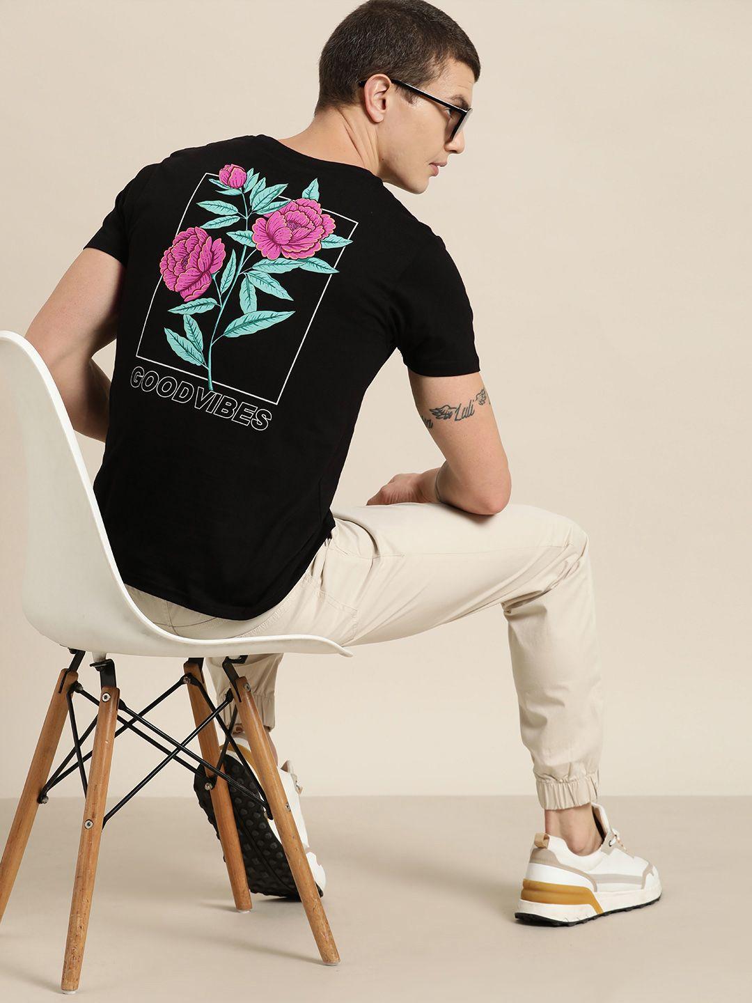 moda rapido men floral printed pure cotton t-shirt
