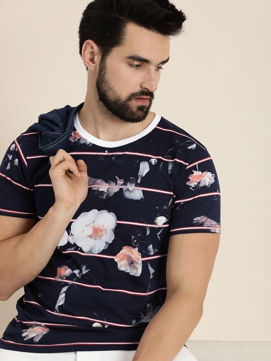 moda rapido men floral printed pure cotton t-shirt