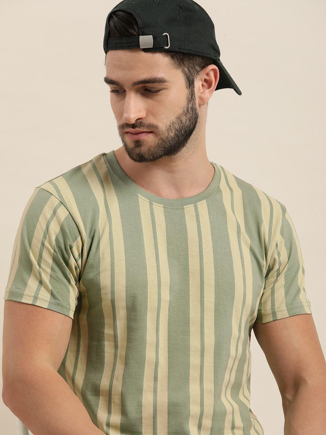 moda rapido men green & beige striped t-shirt