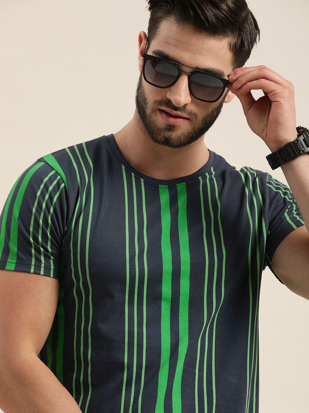 moda rapido men green & black striped casual t-shirt