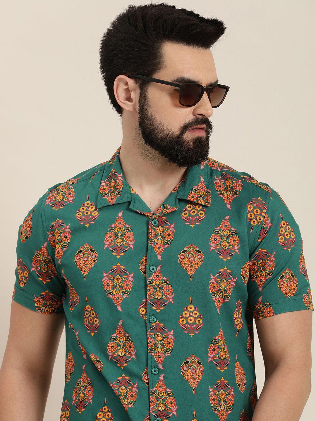 moda rapido men green slim fit opaque printed casual shirt