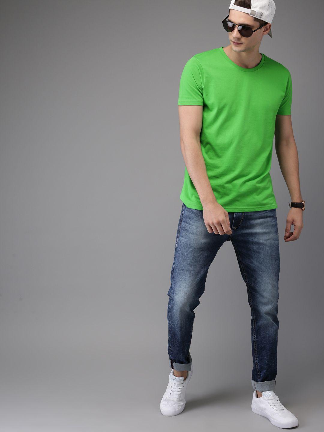 moda rapido men green solid round neck pure cotton t-shirt