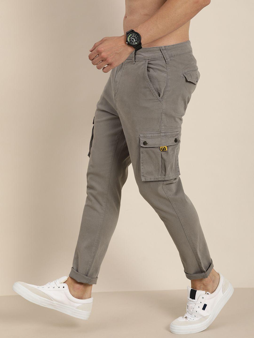moda rapido men grey slim fit cargos trousers