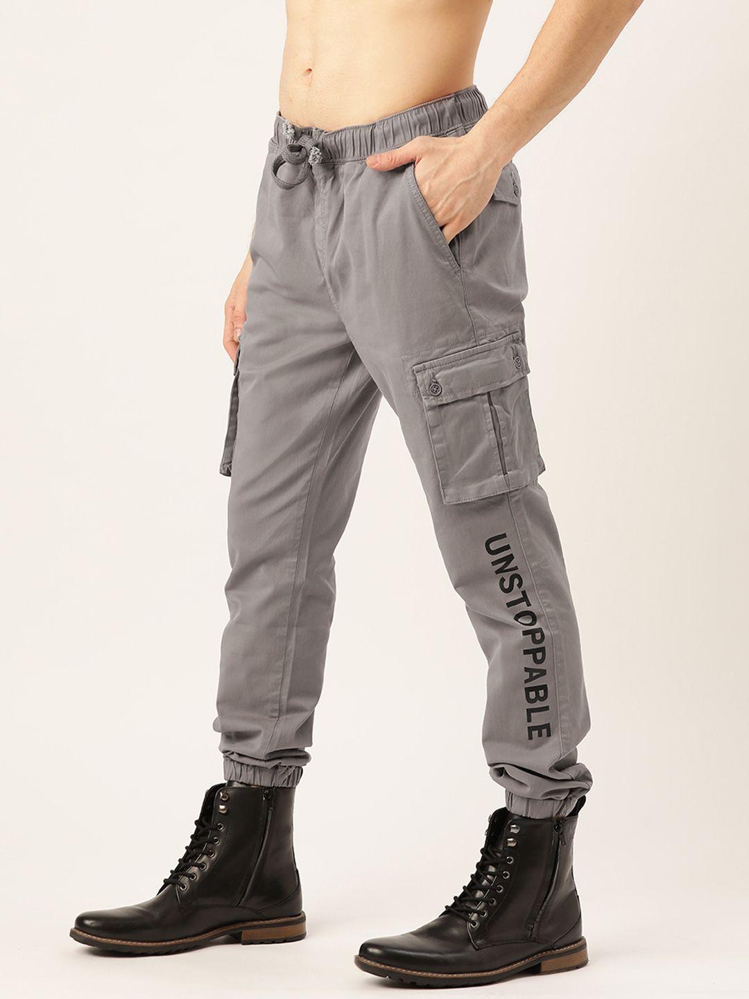 moda rapido men grey solid cargos trousers