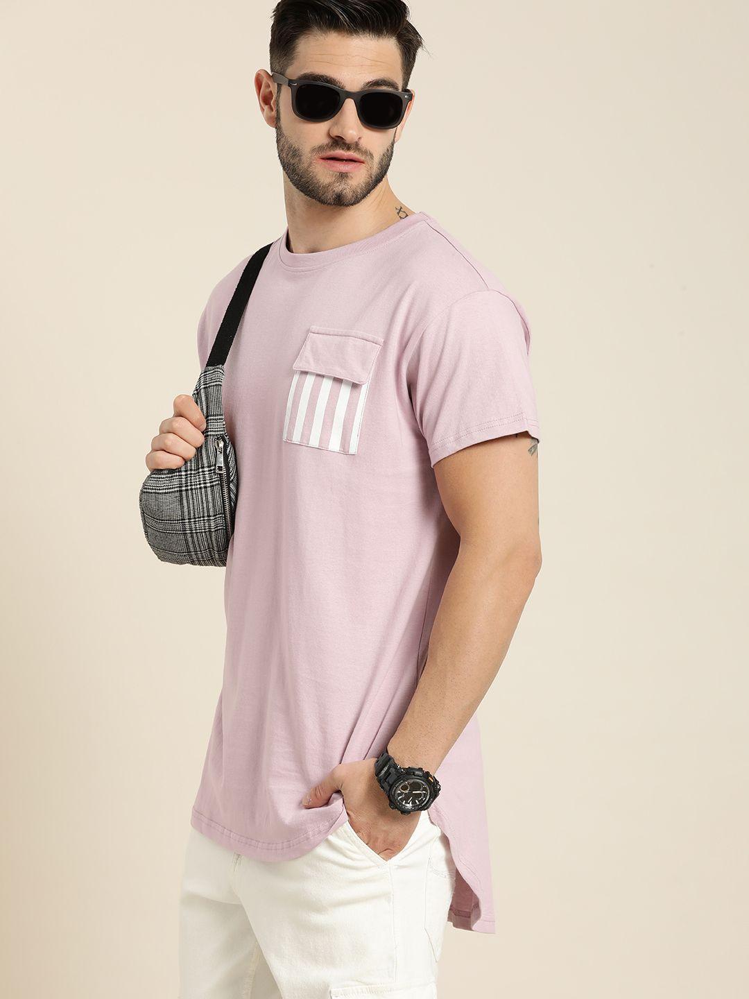 moda rapido men lavender solid pure cotton longline t-shirt with pocket