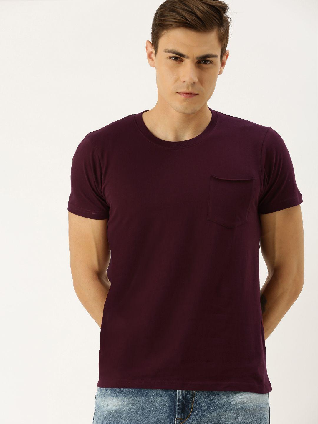 moda rapido men maroon solid round neck t-shirt