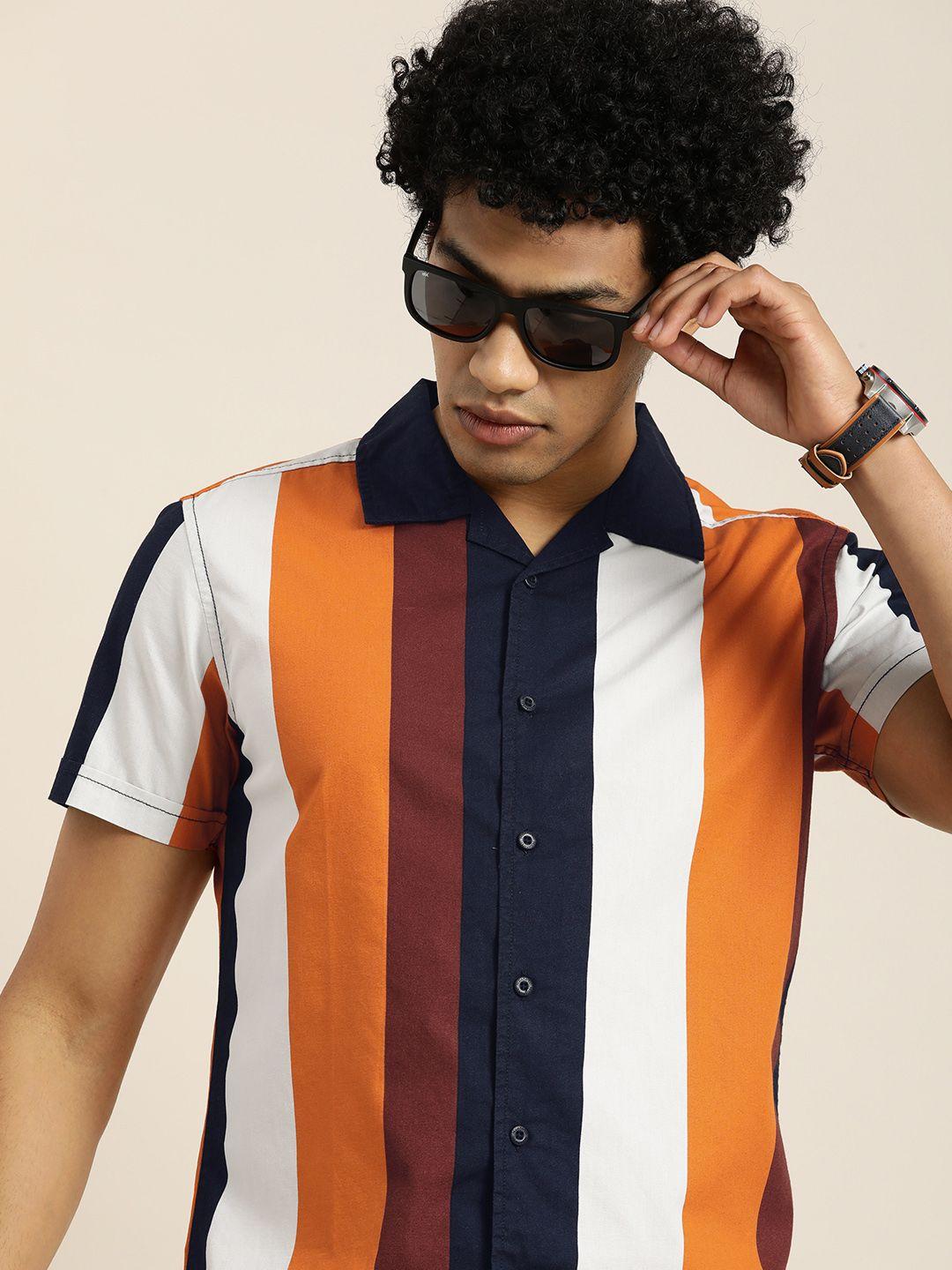 moda rapido men multicoloured slim fit opaque striped cuban collar casual shirt