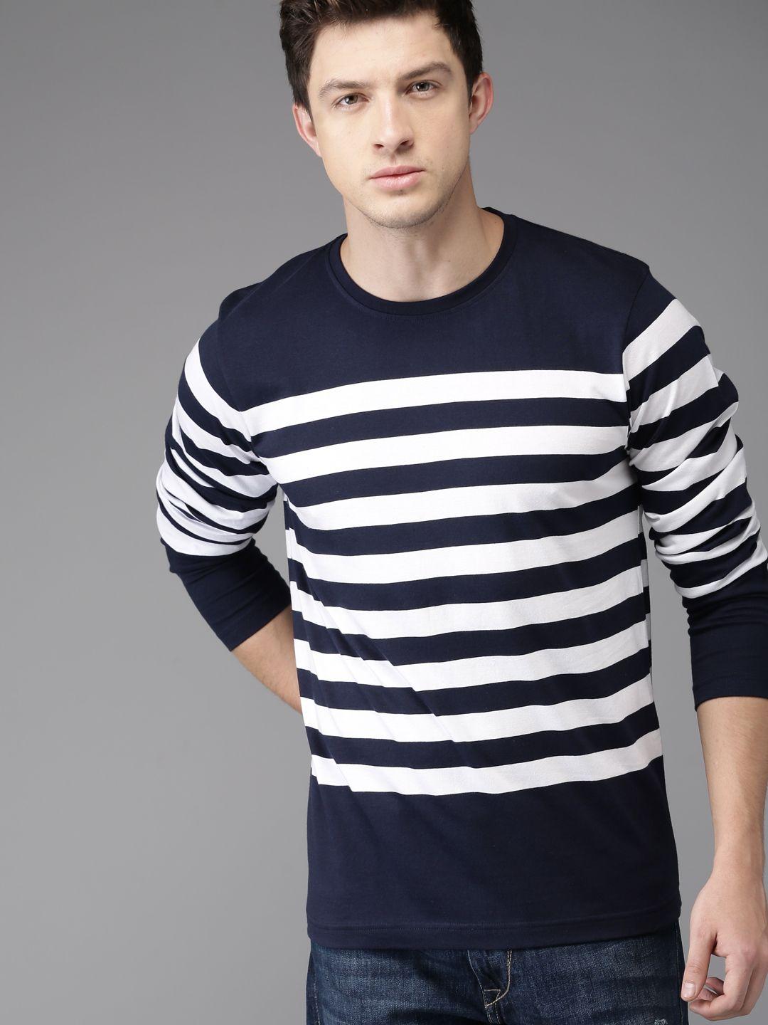 moda rapido men navy blue  white striped cotton pure cotton t-shirt