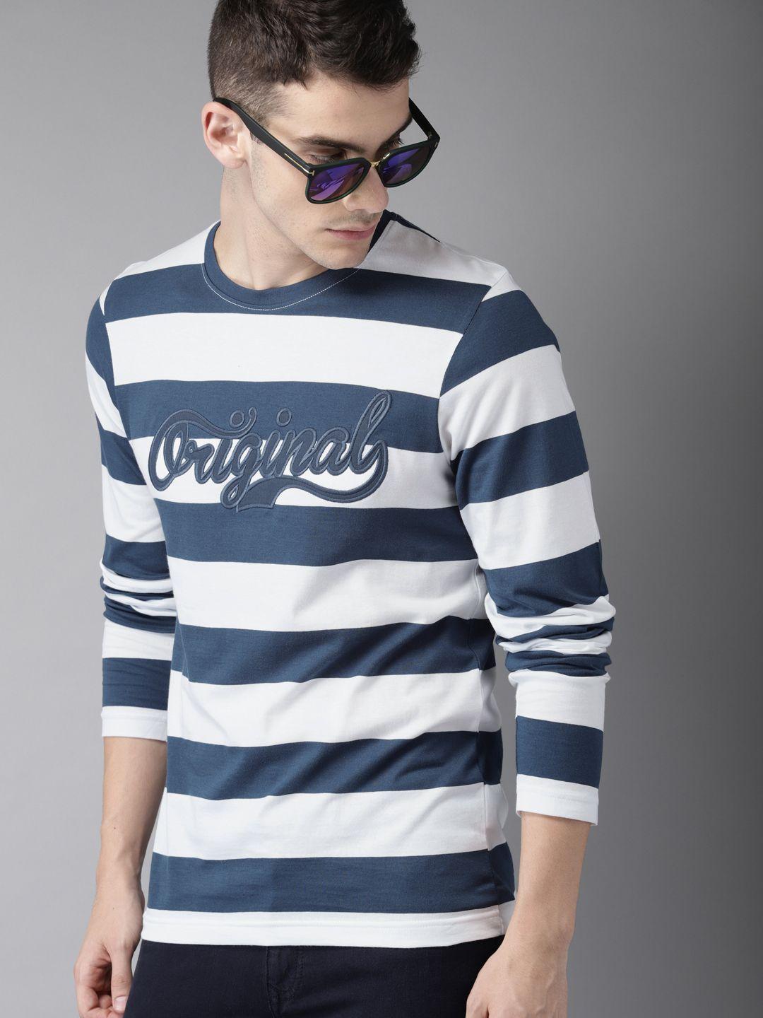 moda rapido men navy blue  white striped t-shirt