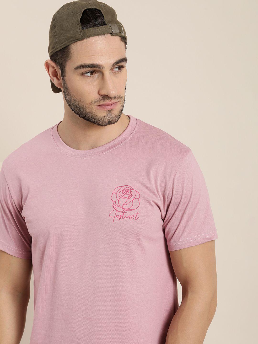 moda rapido men pink floral printed pure cotton casual t-shirt