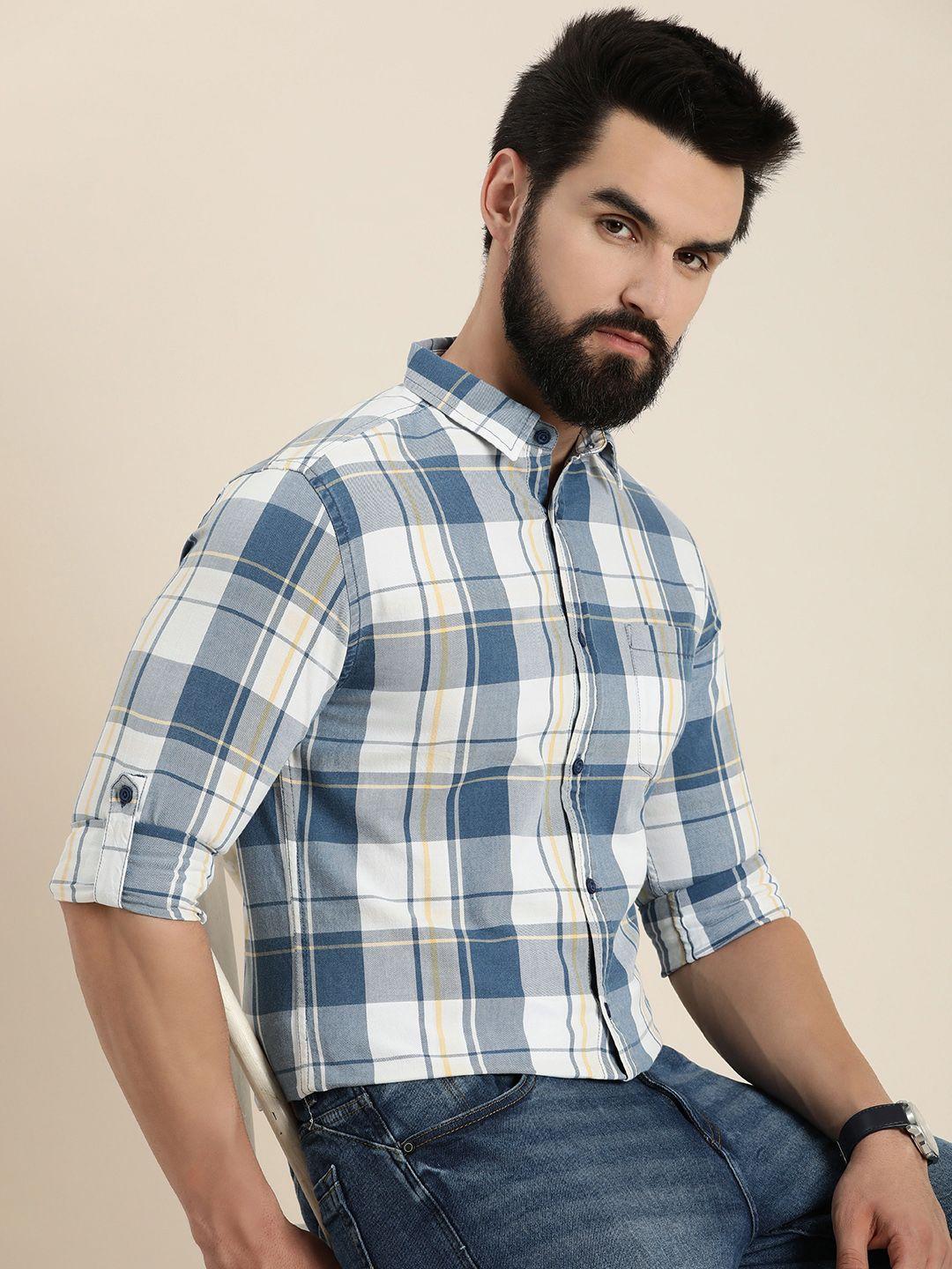 moda rapido men pure cotton slim fit checked casual shirt