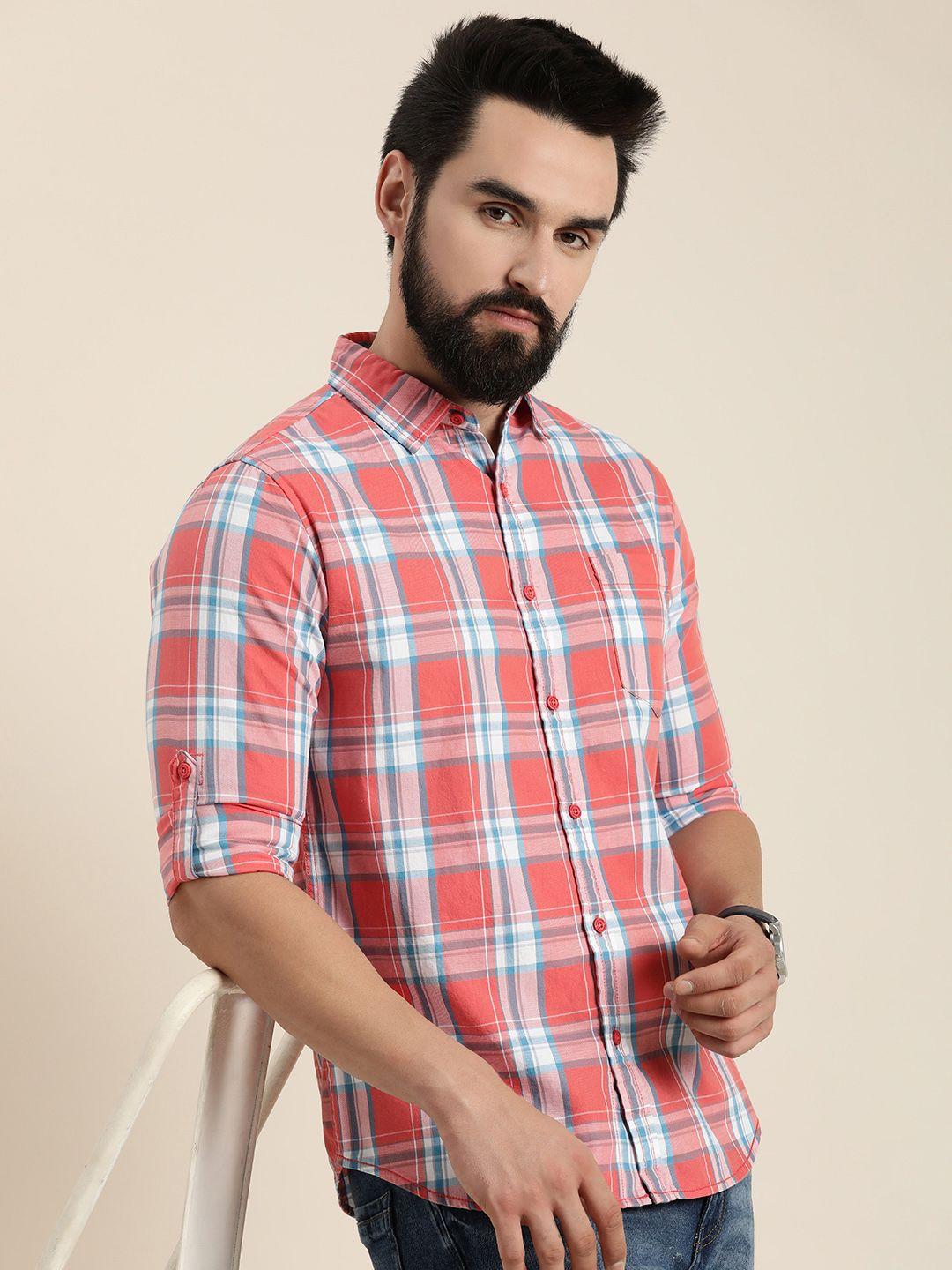 moda rapido men pure cotton slim fit checked casual shirt