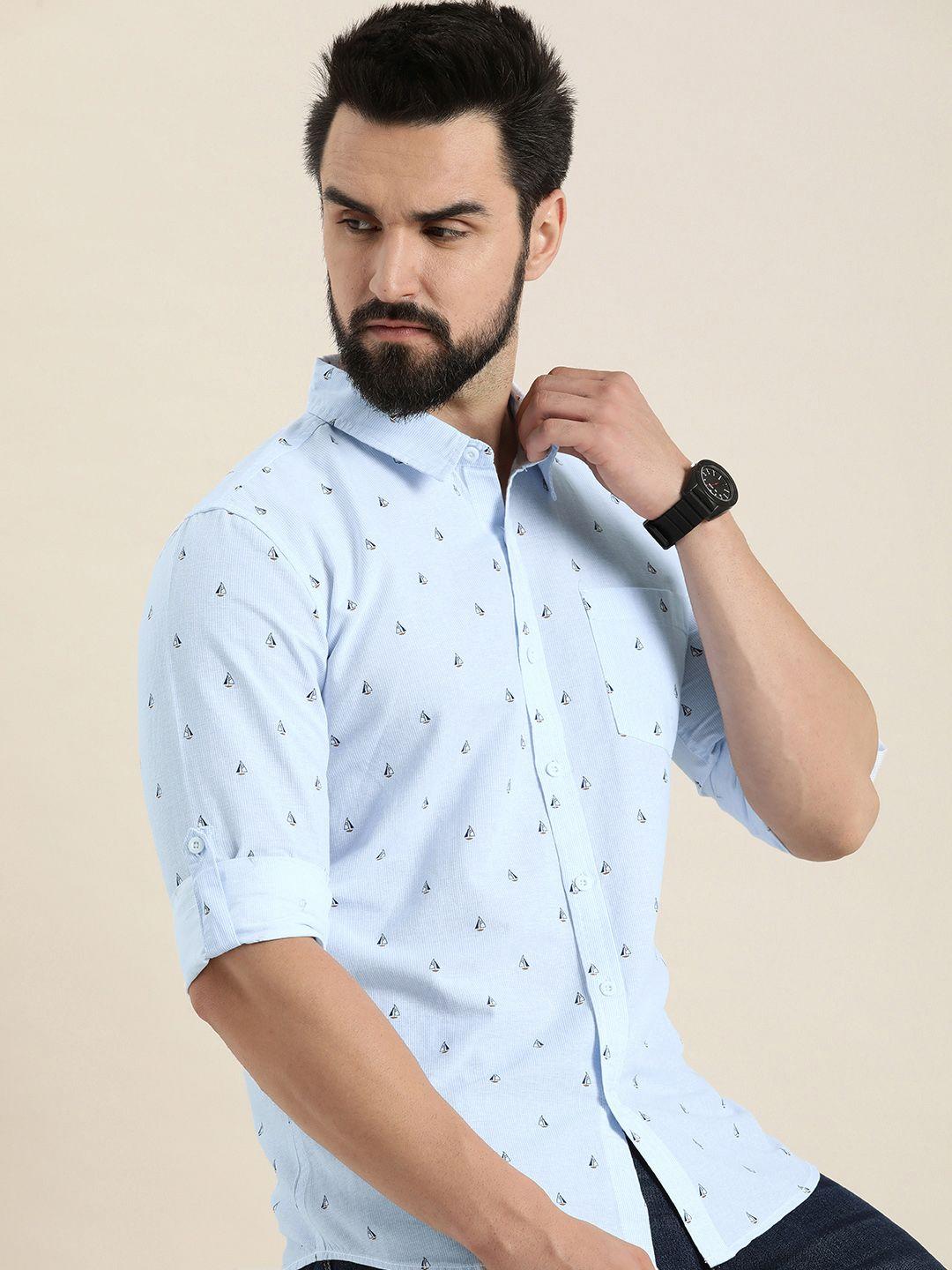 moda rapido men pure cotton slim fit striped & nautical print casual shirt