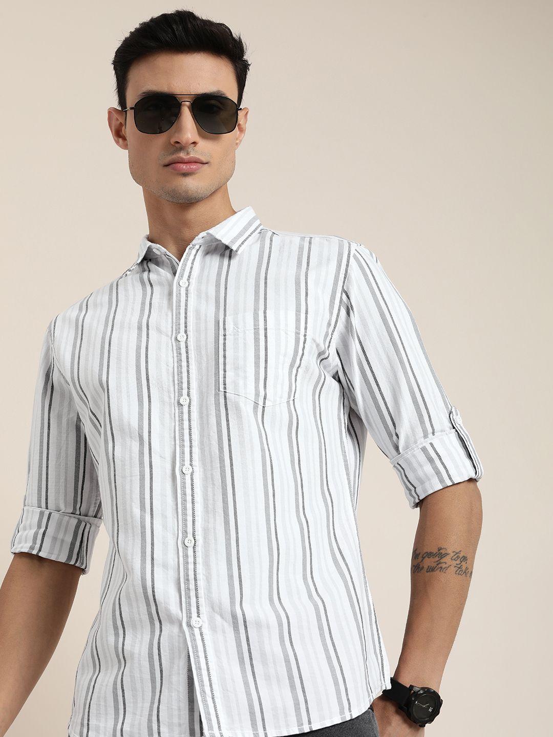 moda rapido men pure cotton slim fit striped casual shirt