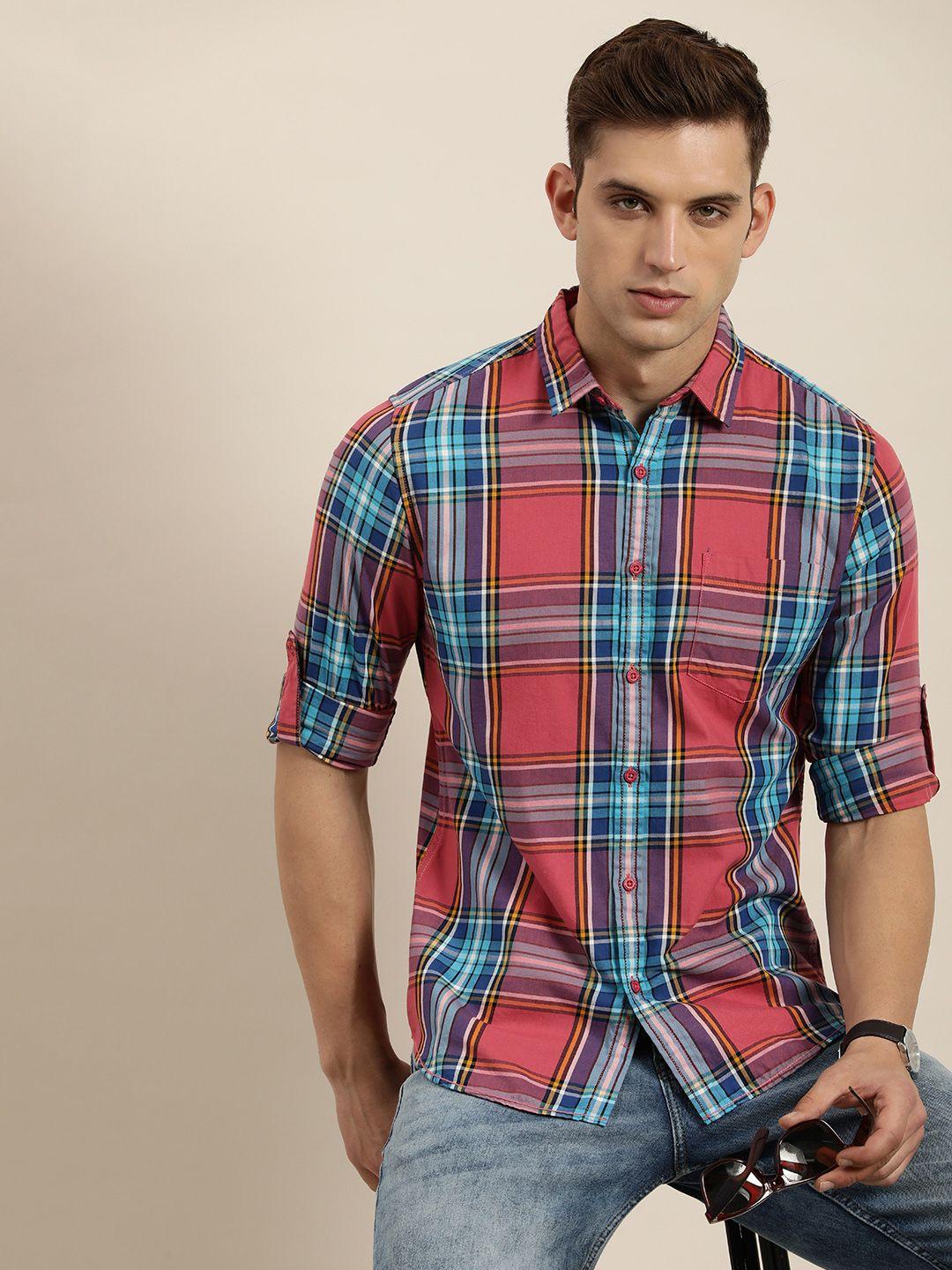 moda rapido men pure cotton slim fit tartan checks opaque casual shirt