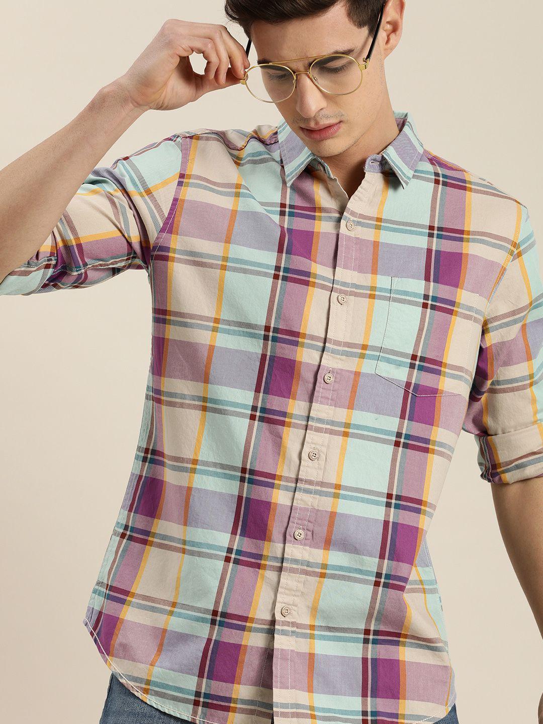 moda rapido men purple & multicoloured slim fit checked casual shirt