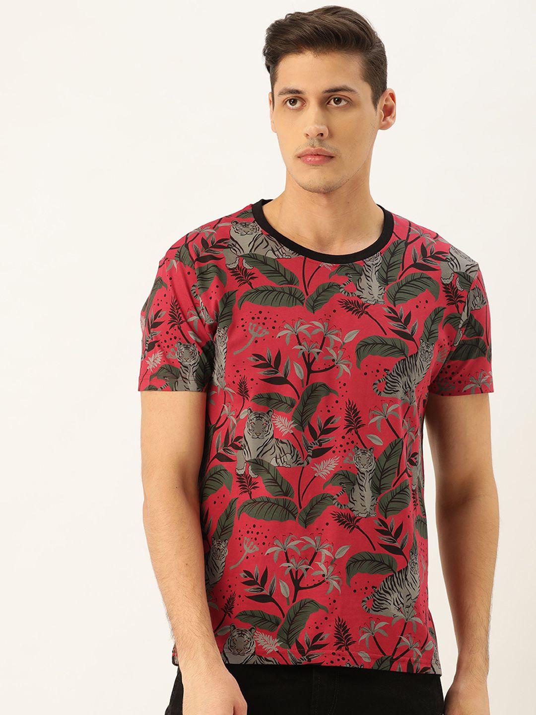 moda rapido men red & grey printed round neck t-shirt