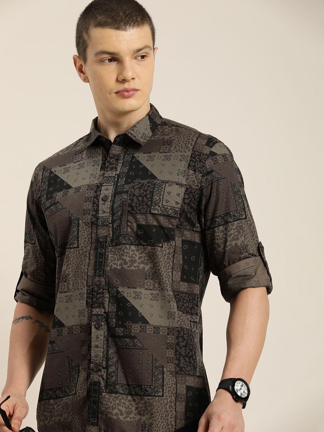 moda rapido men slim fit opaque printed casual shirt