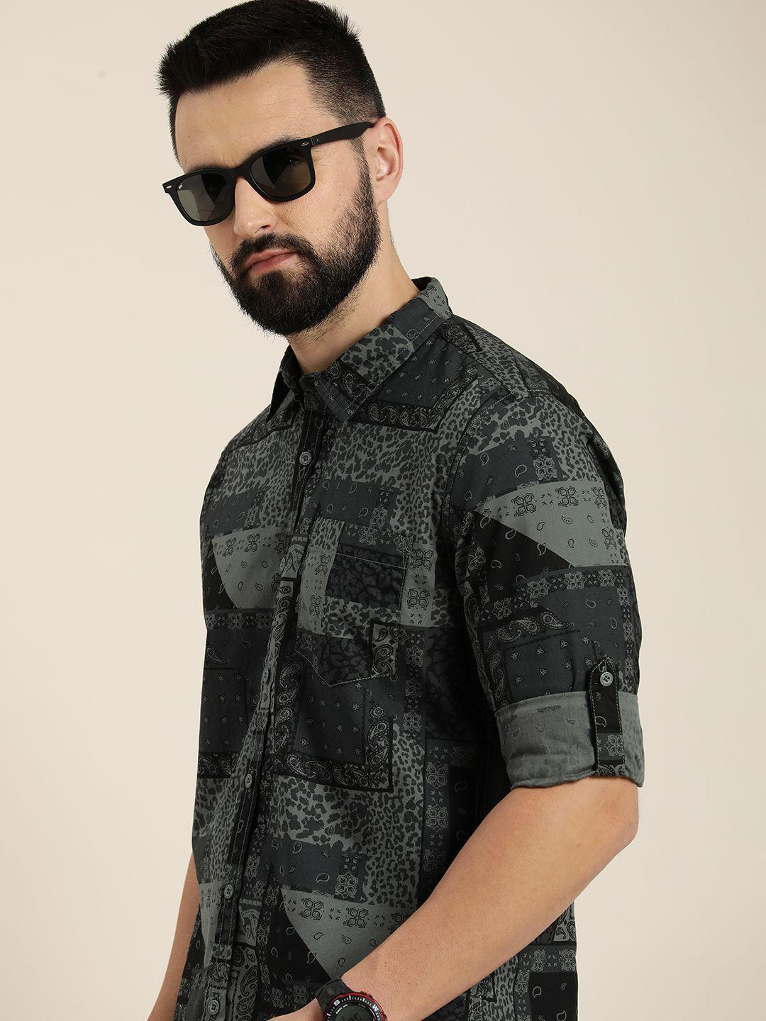 moda rapido men slim fit opaque printed casual shirt