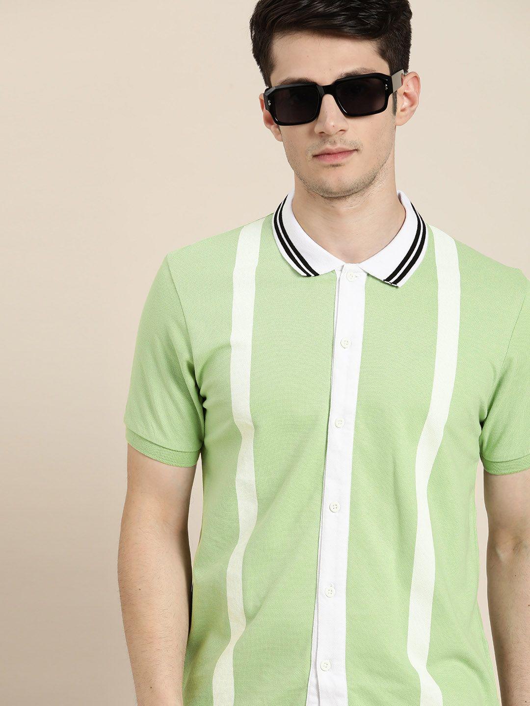 moda rapido men striped polo collar pure cotton t-shirt