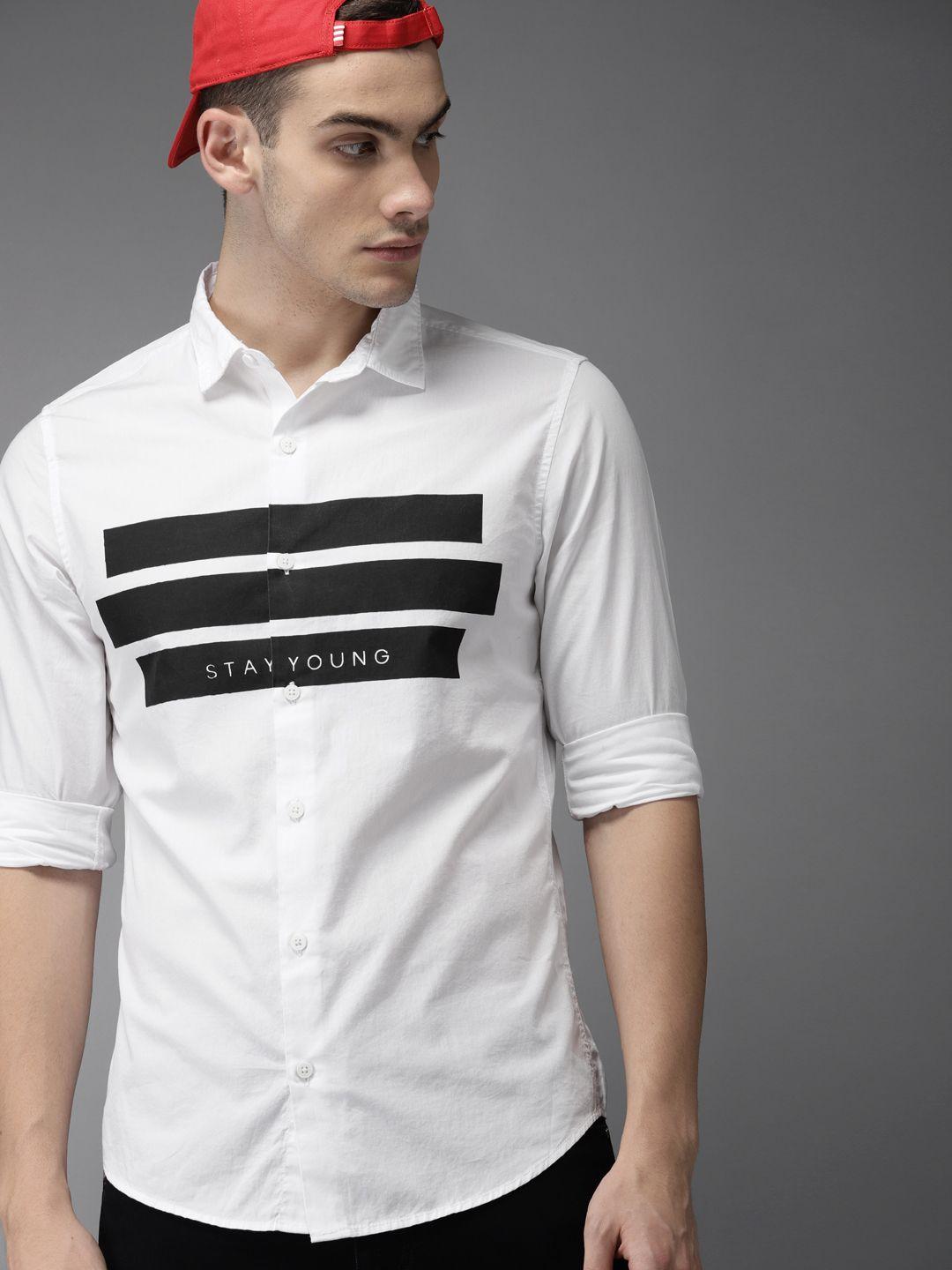 moda rapido men white & black slim fit striped casual shirt