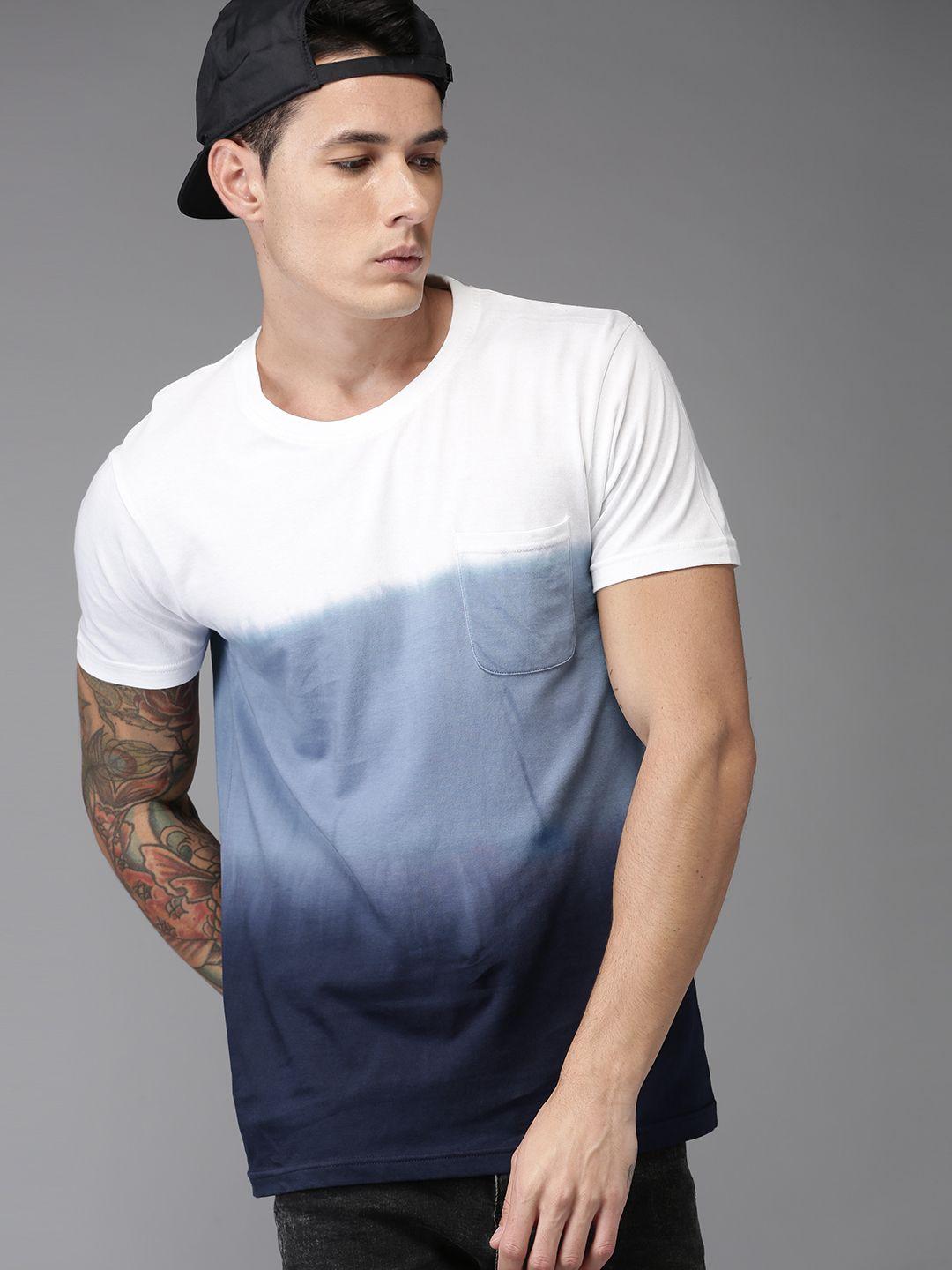 moda rapido men white & blue ombre-dyed round neck t-shirt