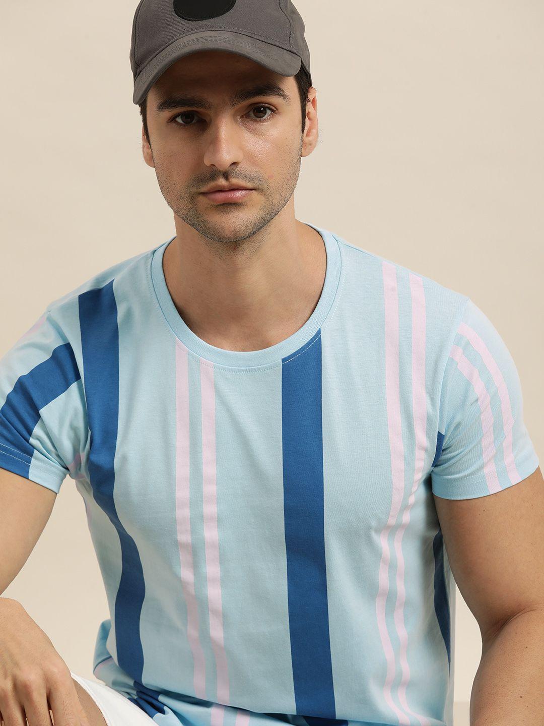 moda rapido men white & blue striped casual t-shirt