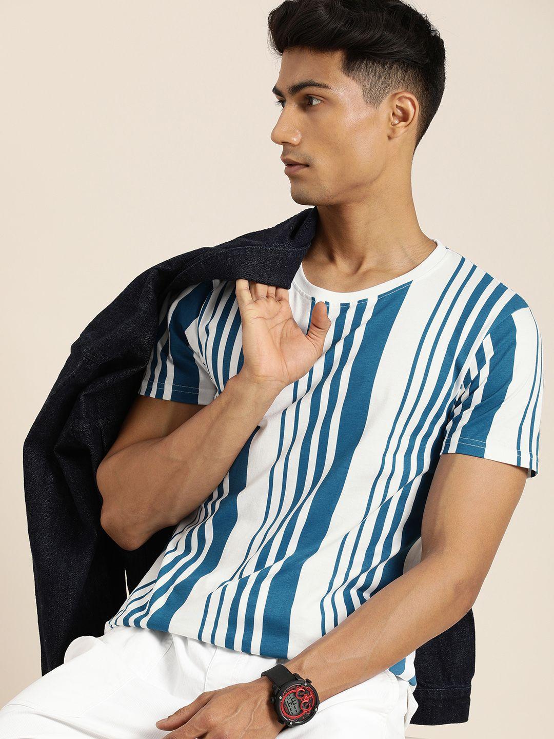 moda rapido men white  blue striped pure cotton t-shirt