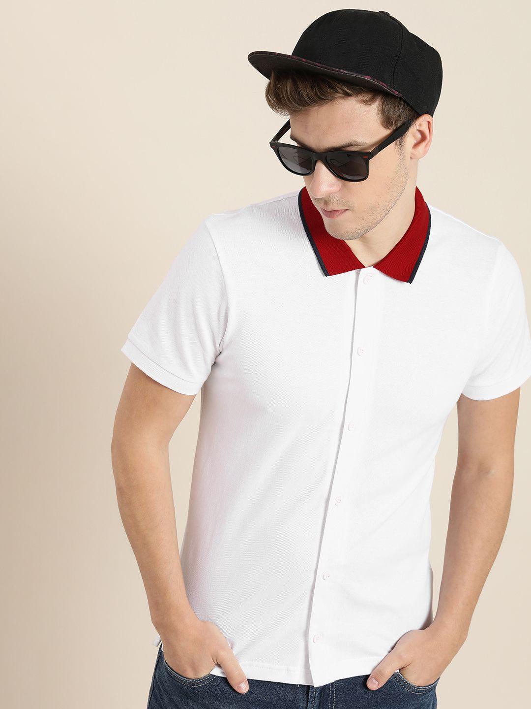 moda rapido men white contrast polo collar t-shirt