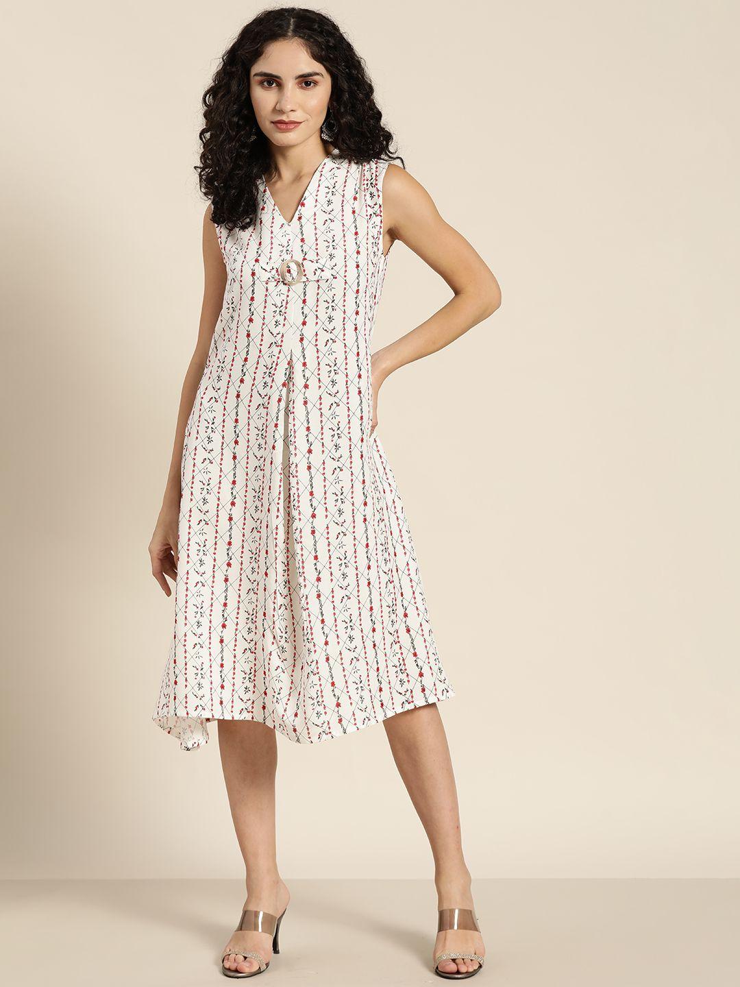 moda rapido off white & red floral a-line dress