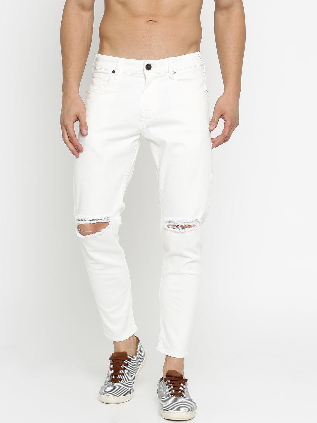 moda rapido off-white slim fit mid-rise slash knee jeans