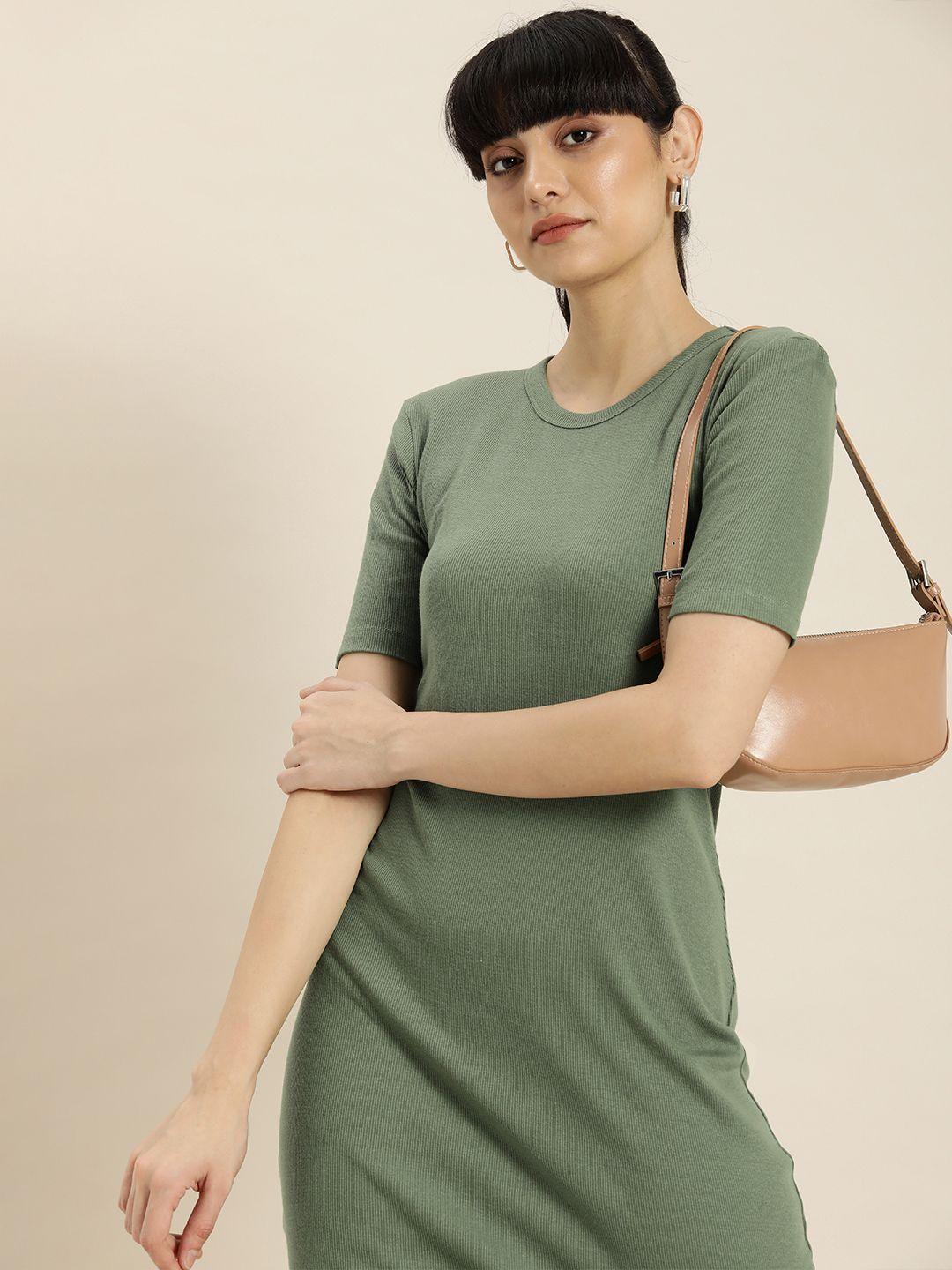 moda rapido olive green ribbed bodycon dress