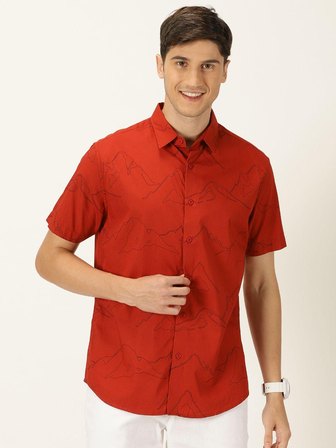 moda rapido orange classic slim fit abstract printed cotton casual shirt