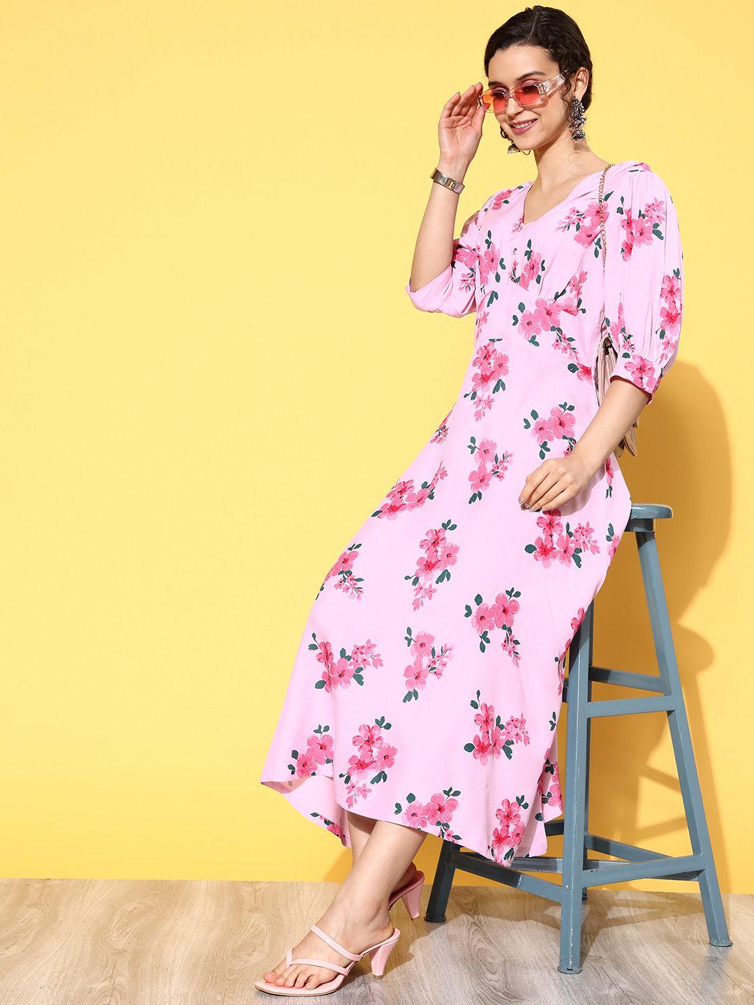 moda rapido pink floral print a-line midi dress