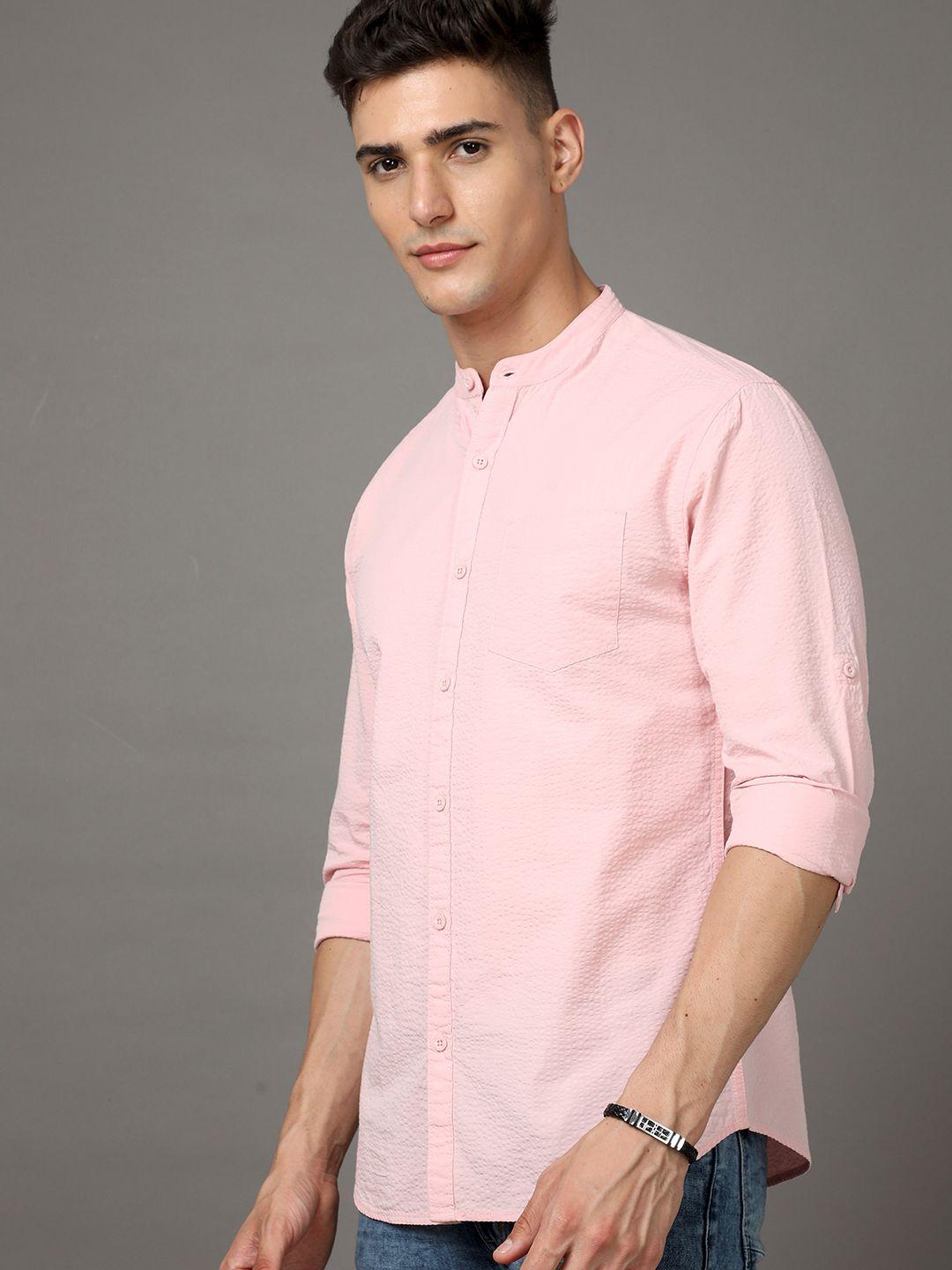 moda rapido pink slim fit self design cotton casual shirt