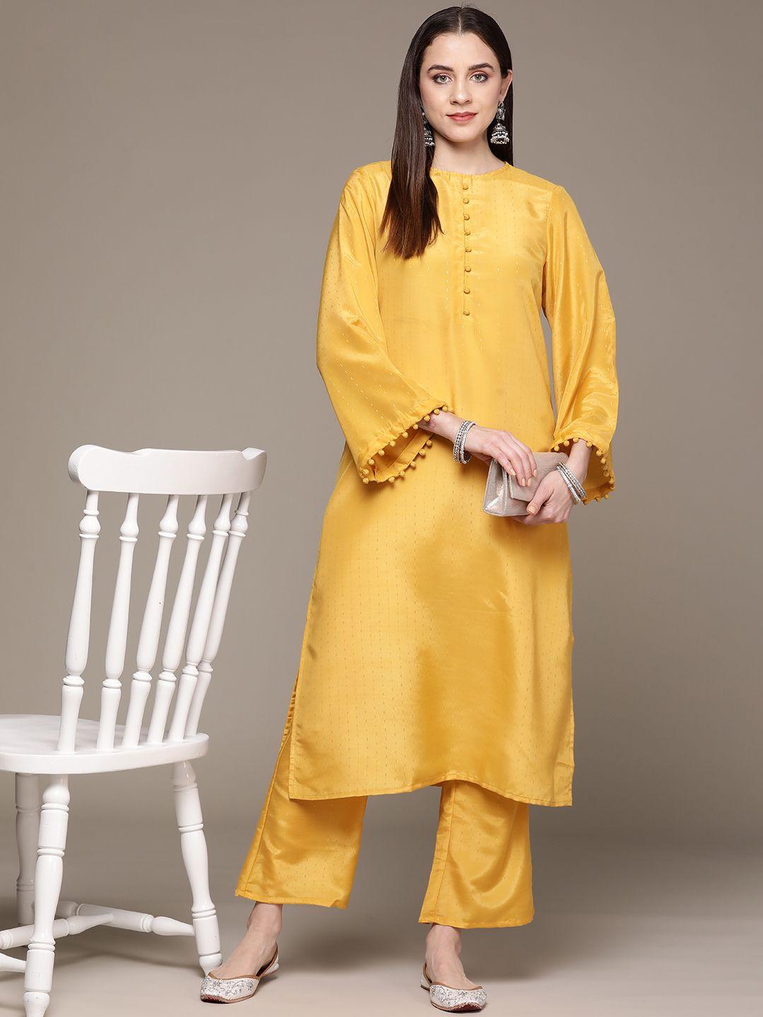 moda rapido potli buttons detailed flared sleeves kurta with trousers