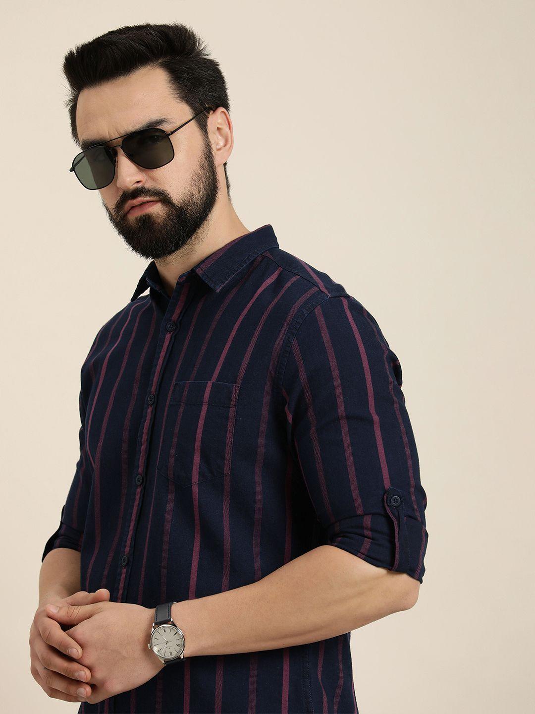 moda rapido pure cotton slim fit striped casual shirt