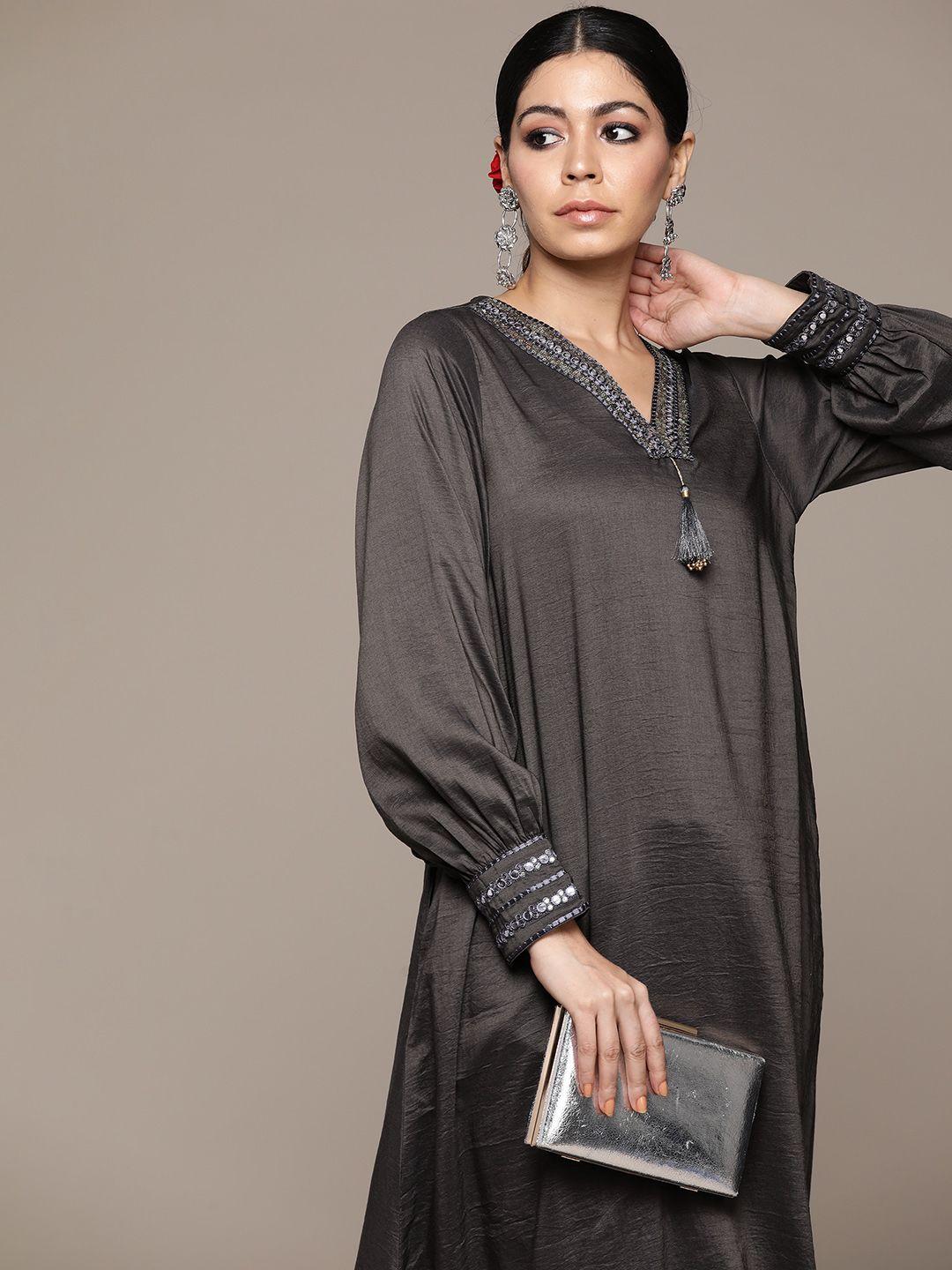 moda rapido sequin detailed puff sleeves a-line kurta