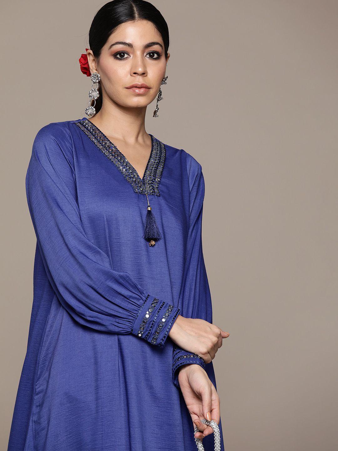 moda rapido sequin detailed puff sleeves a-line kurta