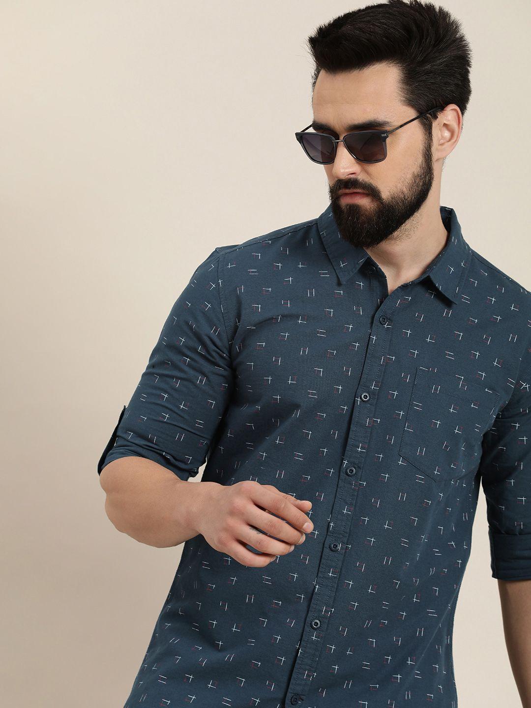 moda rapido slim fit geometric printed pure cotton casual shirt