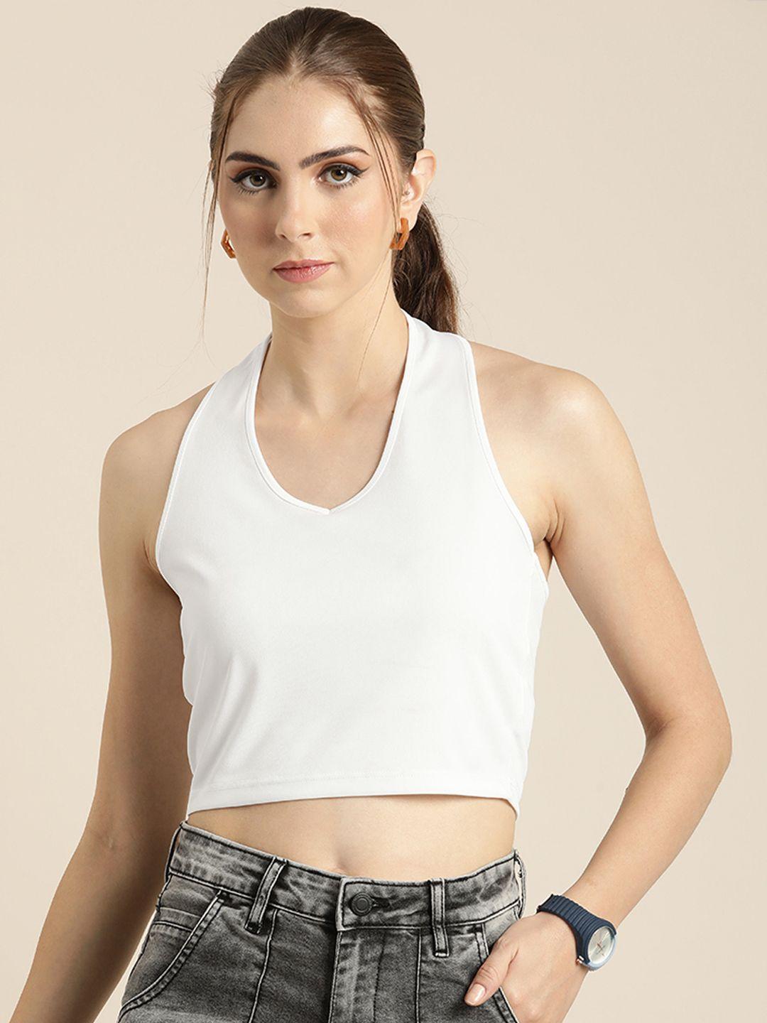 moda rapido solid halter neck fitted crop top