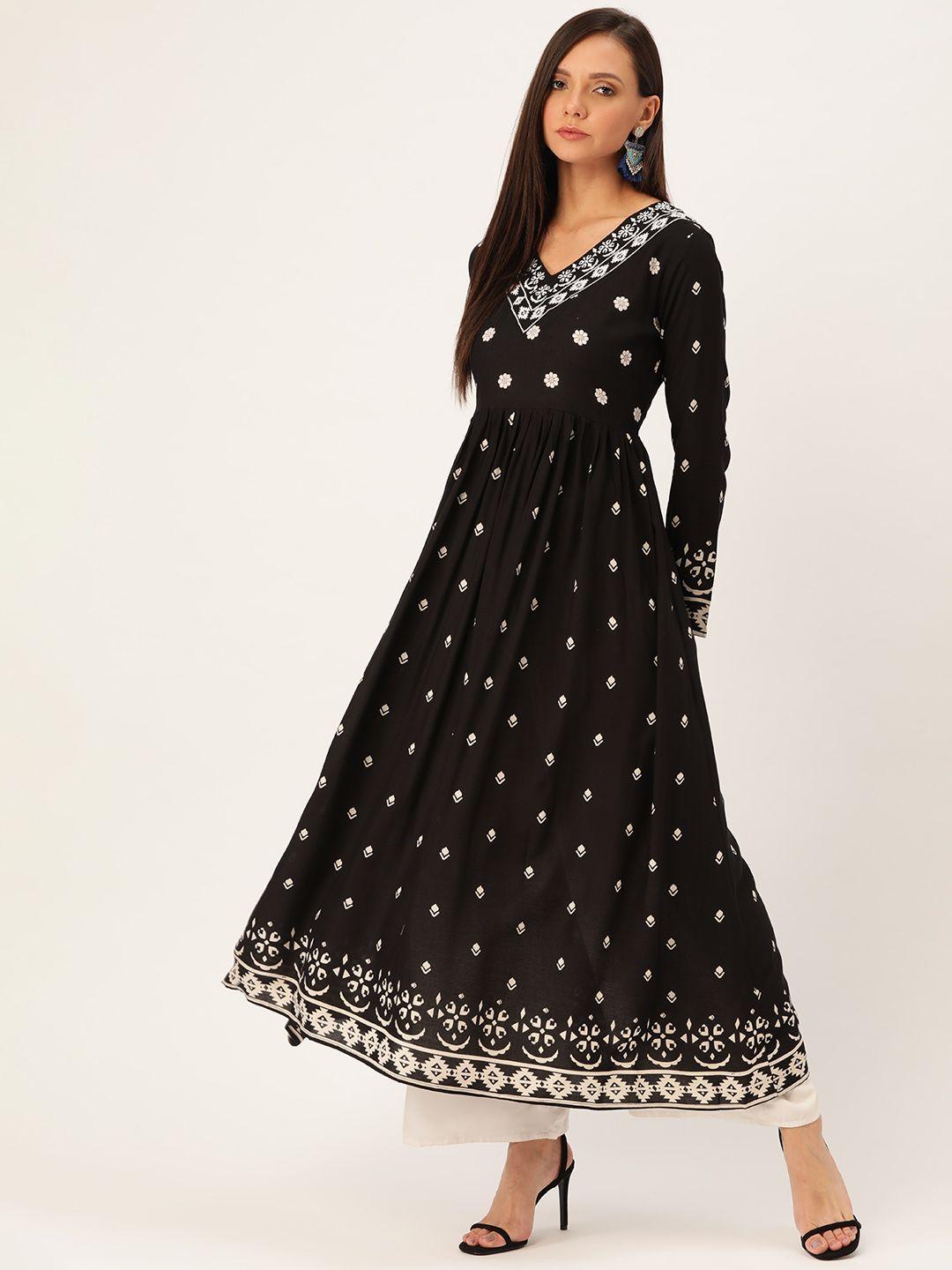 moda rapido women black & white printed anarkali kurta