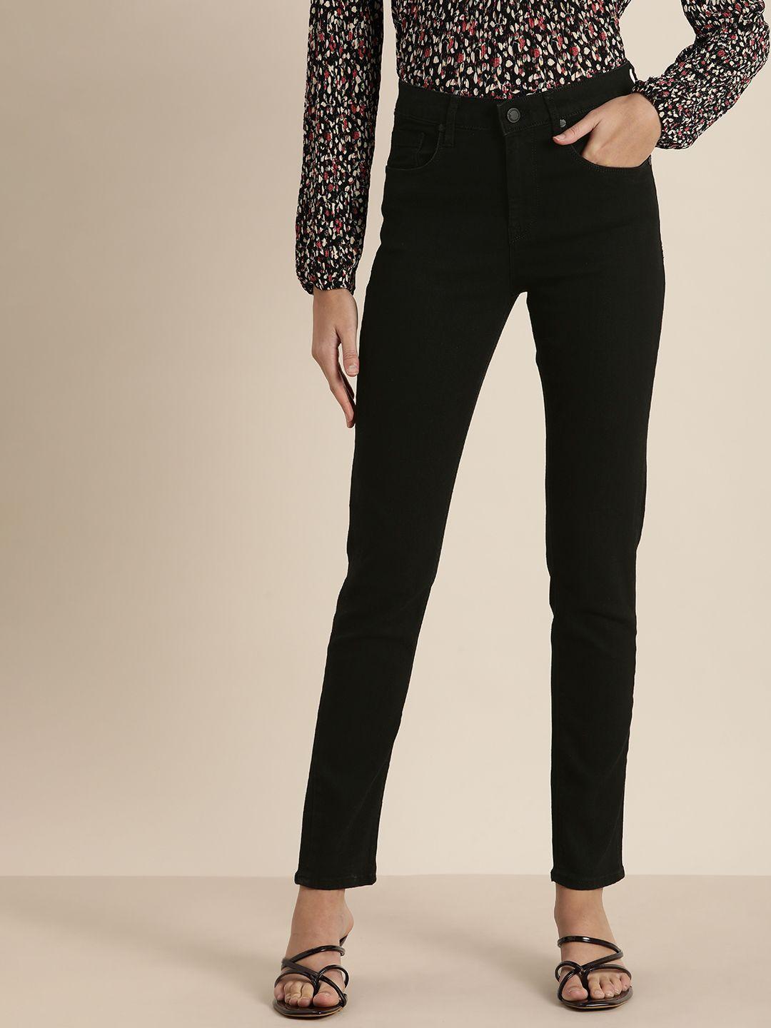 moda rapido women black skinny fit high-rise cropped jeans